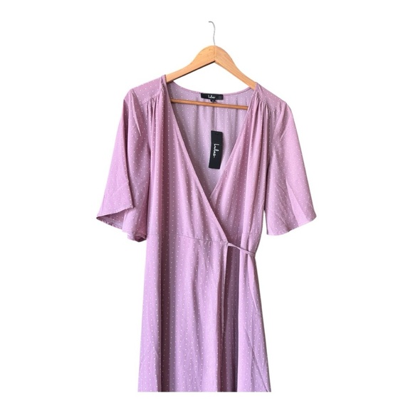 Lulus Farah Mauve Print Midi Wrap Dress Loosely Fitted Size M - Picture 13 of 15